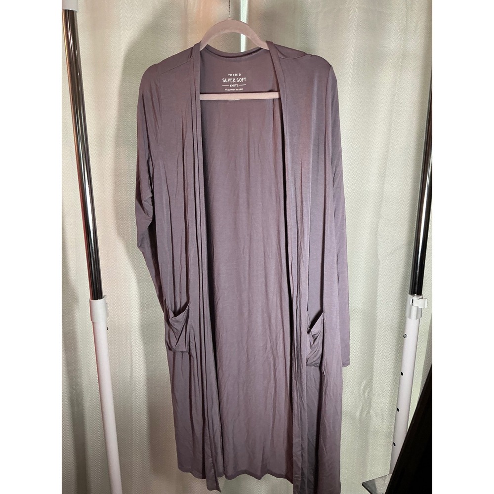 Torrid Super Soft Knit Duster Cardigan Long Sleeve Pockets Mauve Size 0